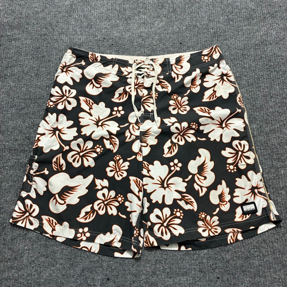 Rip Curl Mens Board Shorts W37" Black White Floral Print Pull On Swim Trunks